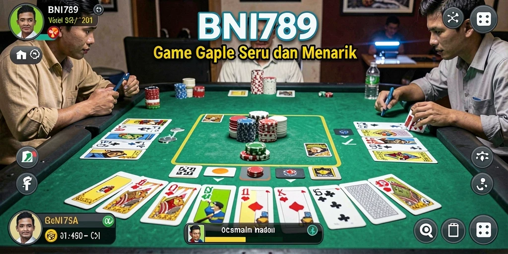 Screenshot BNI789 menampilkan momen gameplay Gaple yang seru dan interaktif.