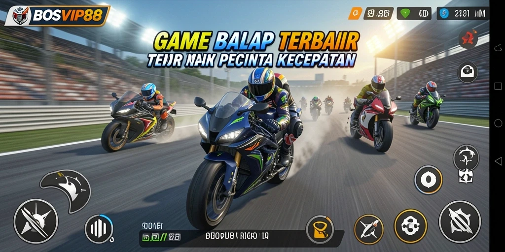 Tampilan gameplay aksi balap motor yang mendebarkan.