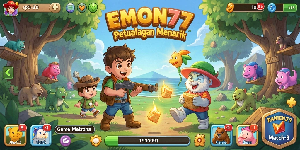 Tangkapan layar menunjukkan gameplay seru EMON77 dalam genre Match-3.