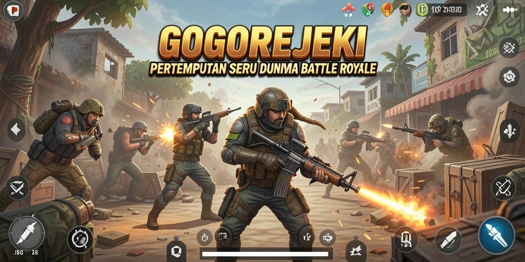 Tampilan gameplay GOGOREJEKI yang menegangkan dalam arena Battle Royale.
