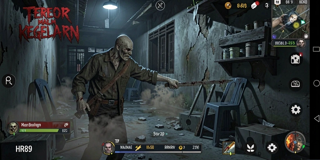 Tampilan gameplay menakutkan dari HR89 saat menjelajahi tempat angker.
