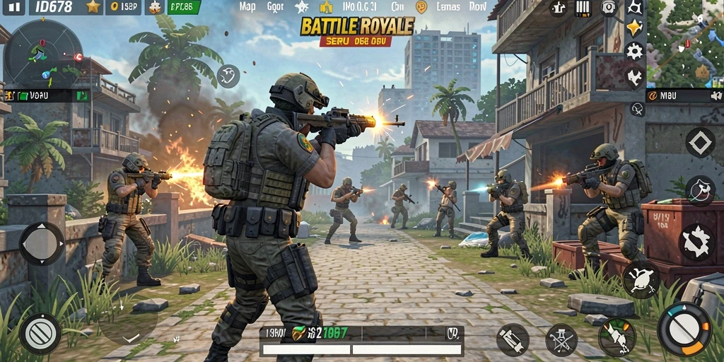 Gameplay mendebarkan dari ID678 dalam pertarungan Battle Royale.