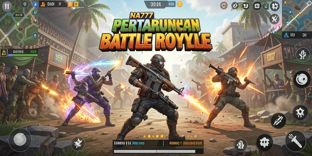 Gameplay NA777 yang penuh aksi di arena Battle Royale.