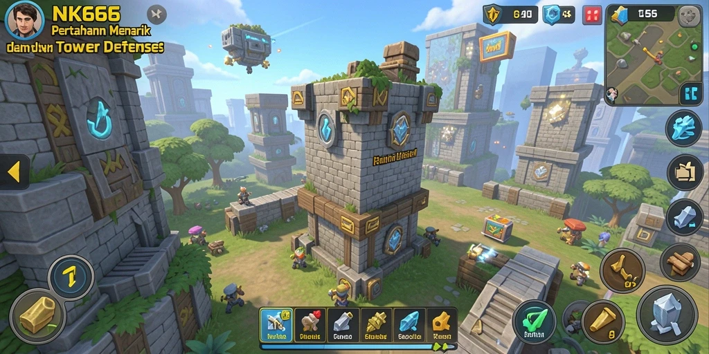 Tampilan gameplay NK666 yang menarik dalam melindungi menara dari serangan musuh.