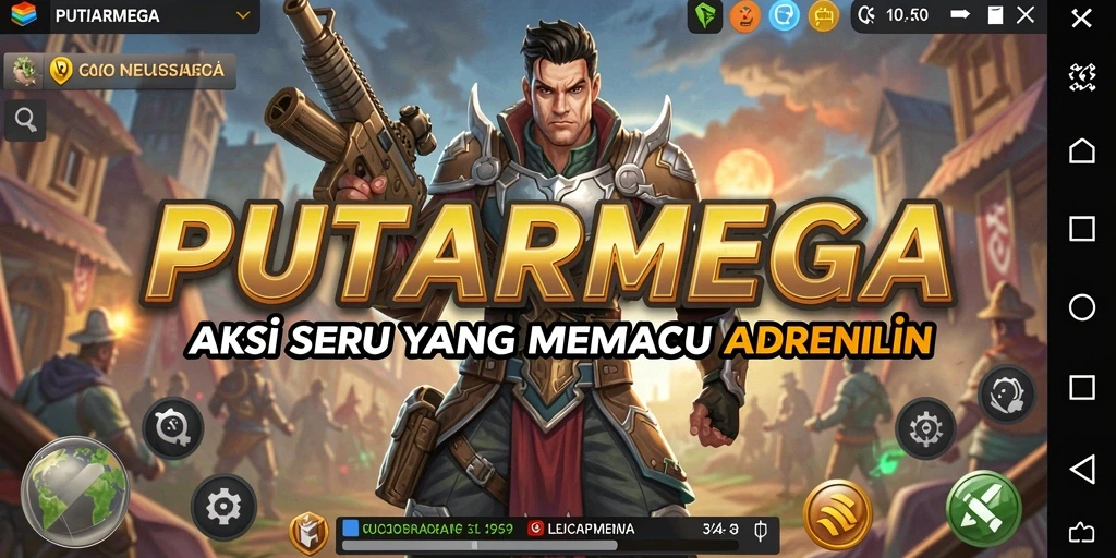 Tampilan aksi seru dalam PUTARMEGA saat karakter bertarung.