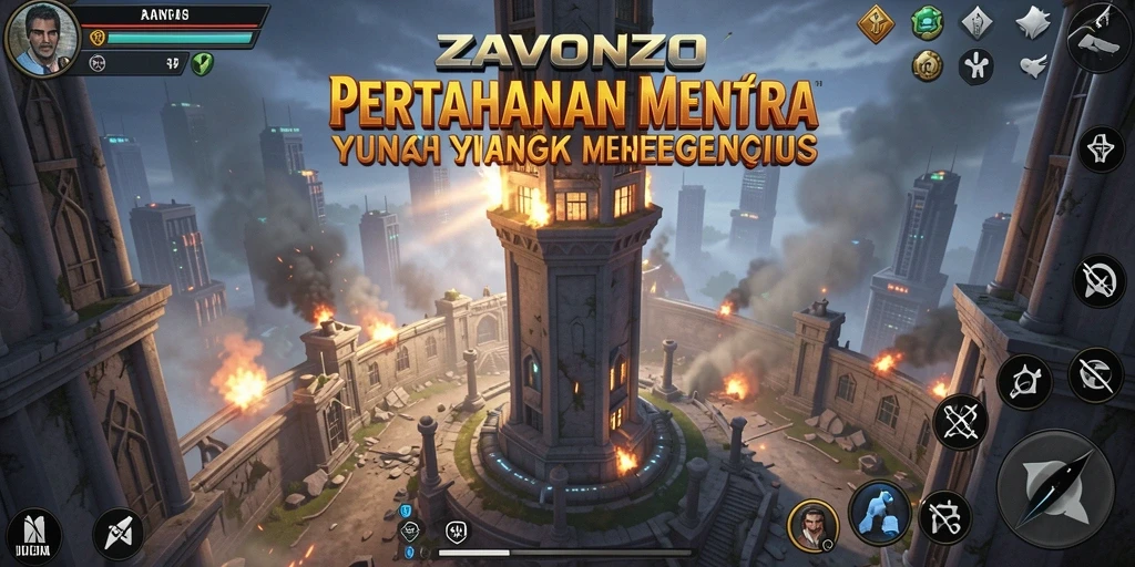 Gameplay menegangkan di ZAVONZO dengan menara strategis.
